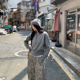 Super Good-Looking Gray Short Sweater Cardigan Jacket Women Autumn 2025 New High-End Collar Knitted Shirt Top