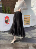 Small Net Yarn Skirt 2025 Spring And Summer High-Waist A Word 100-Fold Skirt In The Long Fishtail Dress Women's Long Dress