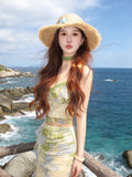New Chinese Retro Sling Dress Woman's New Elegant Waist Repair Open Bag Hip Skirt Fishtail Skirt Two-Piece Set Of Women