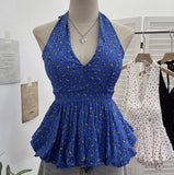 Real Shot Of Broken Flower Hanging Neck Strap Sling Sling Vest Hot Girl Low Breast With Chest Pad To Close The Waist-Lup Doll Shirt 9253