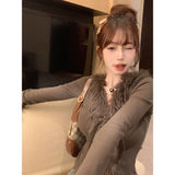 Thai Women's Slightly Fat MM Autumn And Winter New Atmosphere T-Shirt V-Neck Temperament Strapped Cardigan High-End Feel Inside The Top