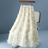 Three-Dimensional Broken Flower Skirt Fairy Fairy Summer Mesh 2025 New High-Waist Yarn Skirt Medium Long Mesh Skirt