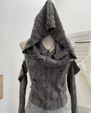Sleeve With Sleeve Scrap Wind Worn To Make Old Hooded Vest Collar Collar Short High-Waisted T-Shirt 9183