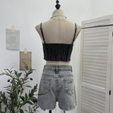 Summer Babes Cowboy Sling Vest Women's Hot Diamond Brush Wash Water Short Umbilized Sleeveless Top 658