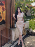 French Half-Brace Ass Skirt 2026 Summer Pure Lust Style V-Neck Lace Dress Sweet Two-Piece Suit Skirt