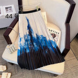 2025 New High-Rise Half-Dress Woman Tight Waist Ink Print Design Sense A-Character Skirt In The Long Folded Skirt