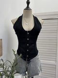 Real Shooting Babes Low-Chested Hanging Neck Slings Fish Bone Collar Belt Belt Buckle Buckle Short Coat 2881