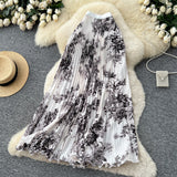 National Feng Shui Ink Painting Print Skirt Women's New High-Waist Long A Word Thin Fishtail Skirt 100-Fold Skirt