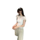 Yellow Splicing Shoulder Short-Sleeved Wool Knitted Shirt Women's Summer 2026 New Dress Short Blouse
