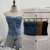 Real Pat With Chest Pad Outside Wearing Bra Vest In Autumn And Winter With Sexy Slimming Cowboy Sleeveless Top Lady 8103