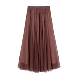 Women's Clothing 2025 Autumn And Winter 2025 New 20 Pieces Spliced Solid Color Mesh Dress Skirt A Word Umbrella Skirt