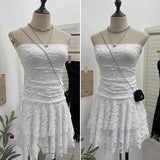 Real Shooting Retro Lace Spell To Receive Waist-Meared Tective Dress Sexy Collared Cake Dress Small Man Short Dress 1272