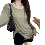 Korean Micro-Permeable Pure Desire To Lazy And Relaxed Feeling Thin Bottom Shirt Long-Sleeved T-Shirt Girl Spring Thin Air Conditioning Hood