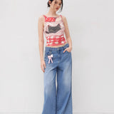Design Fun And Playful Cat Print Sleeveless Sling Vest Women Summer Sweet Hot Girl Clad