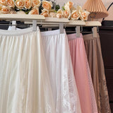 French Fairy Temperament Lace Hollow Tuk Tuk-Dress Girl Summer 2025 High-Waist A Word Loose Folding Large Swing Skirt