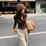 Fake Two Color Design Sense Inside The Repair Body Bottom Shirt Women Autumn And Winter New Age-Old Hottie Long-Sleeved T-Shirt Top