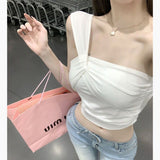 Sweet Spice Girls 2025 Slant Shoulder Brasing Small Suspension Summer New Breast Folding Sexy Shoulder Outside Put On The Tide