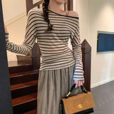 Lyselle Tiansing Striped Shoulder-Sleeve Long-Sleeved Shirt T-Shirt Women's Early Autumn 2025 New Korean Beauty Top