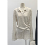 POLO Collar Loose Long-Sleeved Knitted Women 2026 Spring New Lazy Shorts Wear Two-Piece Sets