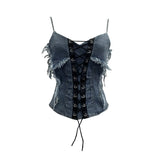 Real Shooting Cowboy Draw Rope Tie With Chest Vest Hair Side To Make Old Short Body Sleeveless Top Woman 2726