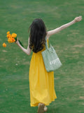 Yunnan Sanya Xinjiang Seaside Vacation Tourism Wearing Dopamine Beautiful Waist Yellow Sling Dress Woman Summer
