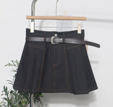 Real Shooting Hottie Cowboy 100 Folded Skirt Girl Bright Line High Waist Anti-Walk Light A Short Skirt With Belt 8302