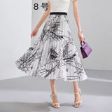 2025 New High-Rise Half-Dress Woman Tight Waist Ink Print Design Sense A-Character Skirt In The Long Folded Skirt