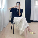 Heavy Industry Five-Layer Stracew Cake Skirt Set Thin Tight Waist Design Straight Half-Body Skirt Long Skirt