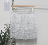 Shiny Tassel Dress Girl Autumn Design Small Babes Dance Irregular A Short Skirt 9039