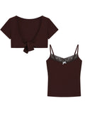 Spice Girl Style With Short-Sleeved Open-Sleeve Shawl Sling Vest Two Sets Of Women's Summer New Fashion Wear Top Tide
