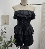 Real Shooting Hottie Belt Lotus Side Splicing Lace Bra Vest Word Shoulder Ribbon Short Coat 8013