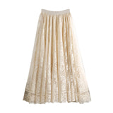 Autumn And Winter New Hong Kong Flavor Small Fresh High Waist Thin Long Hollow Hook Lace Skirt Dress Dress Big Swing