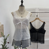 Pictonic Tau Tuft Tulle V-Neck Sling Vest Folded With Bows Short Top Female 6185
