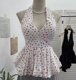 Real Shot Of Broken Flower Hanging Neck Strap Sling Sling Vest Hot Girl Low Breast With Chest Pad To Close The Waist-Lup Doll Shirt 9253