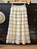 New French Lotus Leaf Side High-Waist A-Word Folded Layer Cake Skirt Female High-End Temperament Half-Body Skirt