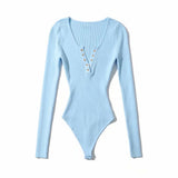 Spice Girls Autumn And Winter New V-Neck Buckle Girl Solid Color With Long Sleeves Slimming Bottom-Up Women