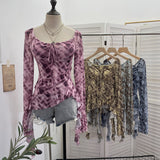 Real Shot Long-Sleeved T-Shirt With Thoracic Horns With Irregular Lotus Leaf Edge Drifting Belt 8038