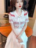 Small Fragrant Knitted Short-Sleeved Women Summer 2025 New Fashion Fashion Trendy Doll Collar Short Top Tide