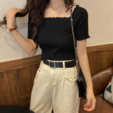 White Top Women's Tide 2025 Summer Korean Version Of The New Shoulder Short-Sleeved T-Shirt
