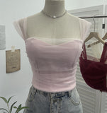 Real-Spat Thai-Style Small Design Mesh Yarn Draw-Folded Breast Sling Sling With Bra Cushion Short Sleeveless Top 8022