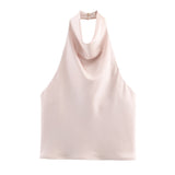 2025 Spring And Summer New Female Fashion Sexy Hot Babes Silk Shading Texture Hanging Neck Top 3203317