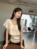 Temperament Gentle Wind With Lotus Leaf Side Sleeves Two Shirts Women Summer Small Waist Thin Cloth Cloth Tide