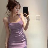 Exit Bare Back Strap Sling Skirt Pocket-In-Column Fashion Sexy Temperament Unique Thai Dress