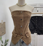 Fake Pocket Cowboy Wears Off The Chest And Wears A Female Single Buckle Decorative Stud With Short-Term Bra Vest 816