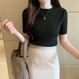 2026 Spring And Summer New Short-Sized Ice Cream Blouse Inside The Bottom Shirt Short-Sleeved Knitted Shirt Woman