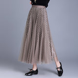 Wave Point Two Sides Wearing Mesh Dress 2025 Autumn Loose Waist Hanging Skirt Casual Skirt Casual Skirt