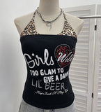 Real Shooting Babes Leopard Print Fake Two Sling Vest With Chest Cushion Hanging Neck Short Top 1592