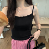White Lace Splicing Sling Small Vest Women's Summer Shirt Outside The 2025 New Hot Girl Pure Desire Short Top