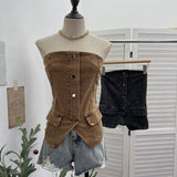 Fake Pocket Cowboy Wears Off The Chest And Wears A Female Single Buckle Decorative Stud With Short-Term Bra Vest 816