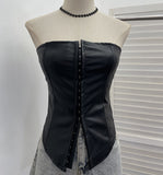 Real Shot Pu Skin Hook Buckle Bra Vest Bare Back Wearing Rope With Sexy Tight Bra Short Small Coat 1350